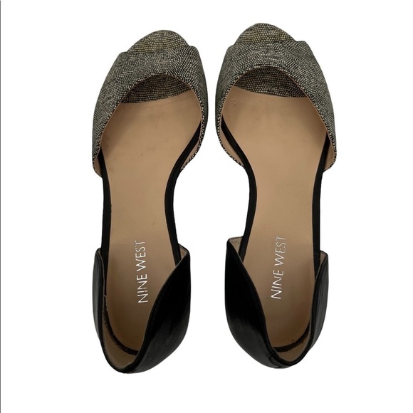 Nine West Women's Black Cream Vivie Leather Peep Toe Wedge Heels Size 7 Women’s - Picture 5 of 9